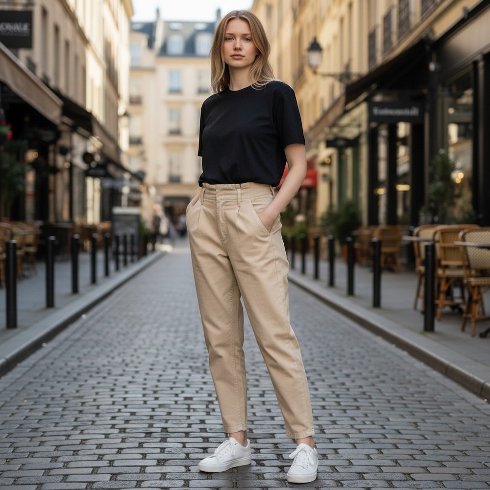 Alice + Olivia High Waisted Pleated Tapered Trousers Beige Khaki Size 25